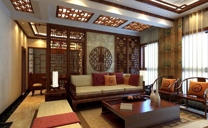中式古典风格中式沙发背景墙装修效果图