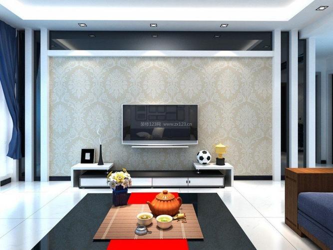 现代风格客厅电视墙装饰壁纸装信通网效果图