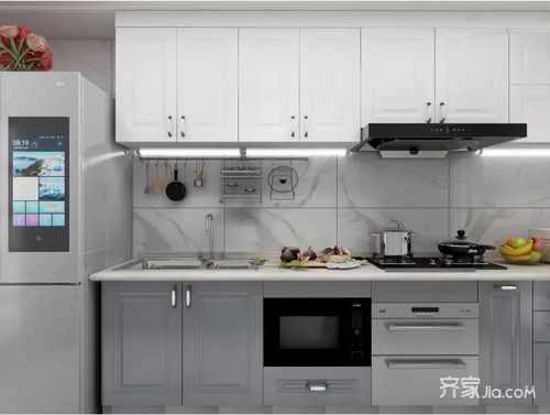 厨房是一字型橱柜开起来空间很宽阔