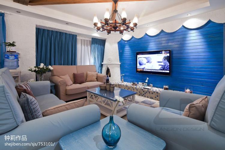 地中海风格80平米客厅窗帘效果图
