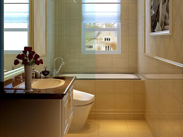 卫生间设计说明整个卫生间给人干净细腻的感觉米黄色的全抛釉墙地砖