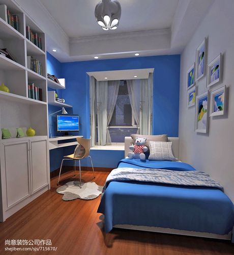 现代10平米儿童房蓝色系家具装修设计效果图