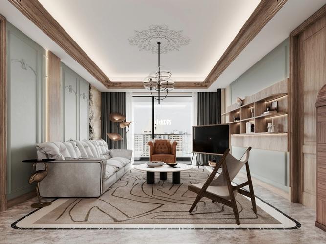 现代简约风格客厅设计在装饰材料的选择上不仅可以选择石材木材