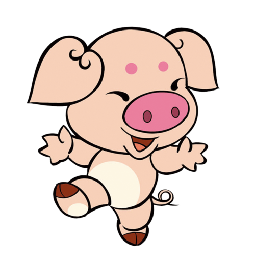 卡通手绘动物可爱快乐小猪玩耍奔跑