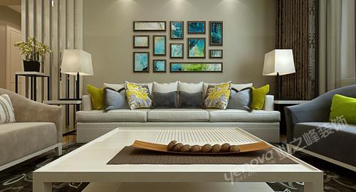 现代二居客厅沙发照片背景墙装修效果图