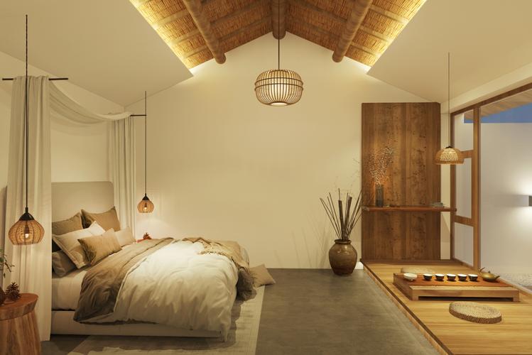 本案例是一套北欧日式风民宿以简约自然禅意的设计手法构筑空间