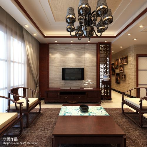 中式家装客厅电视背景墙装修效果图