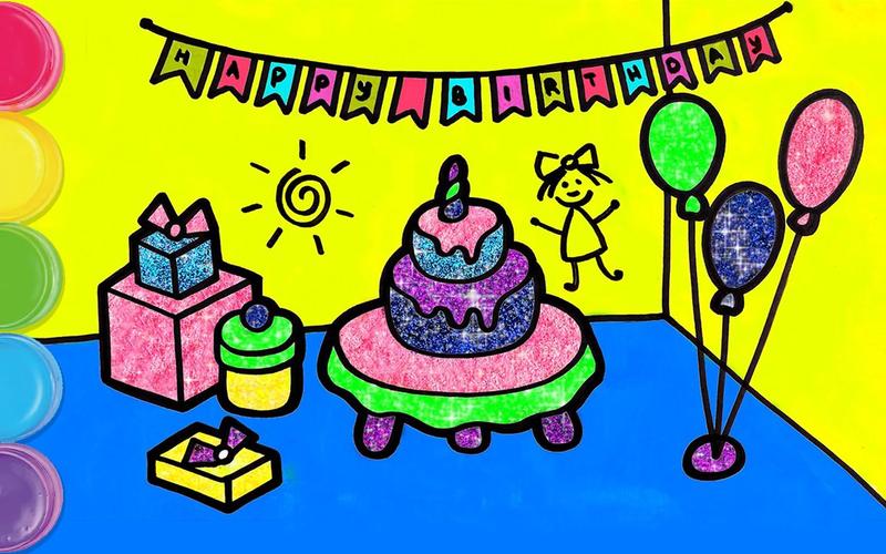 小星星简笔画祝小朋友们生日快乐温馨的生日派对场景