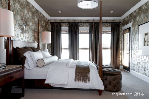 现代风格家居设计卧室落地窗帘装修效果图