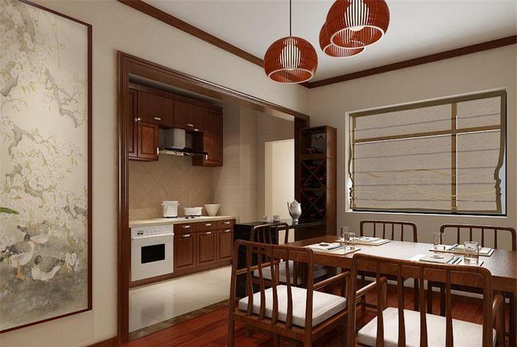 中式风格三居室厨房橱柜装修效果图