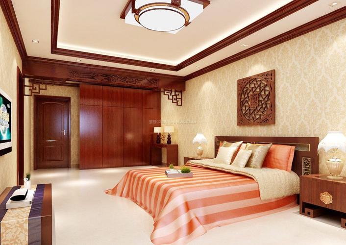 中式单身豪华卧室壁纸装修效果图