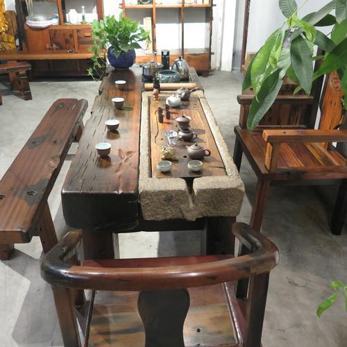 老船木家具复古实木茶桌椅组合现代简约中式龙骨办公茶台茶几茶桌