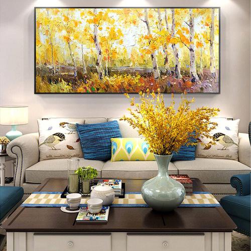 白桦林风景手绘油画客厅沙发背景装饰画挂画