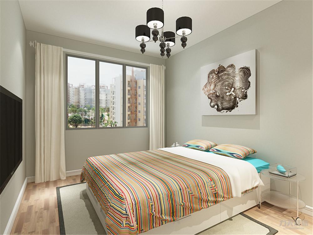 主卧室采用和客厅相反色系的乳胶漆与床体的各种布艺相得益彰.