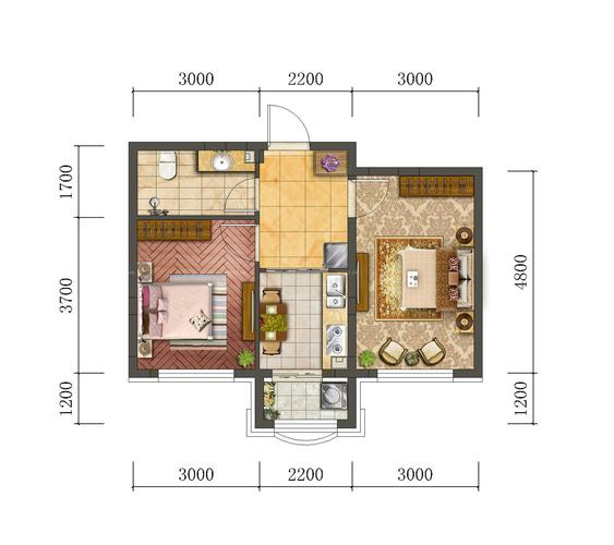 60平米小户型小两室一厅装修设计平面图