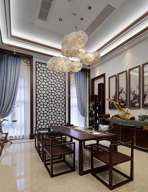 杭州中式风格奢华别墅茶室装修设计效果图片