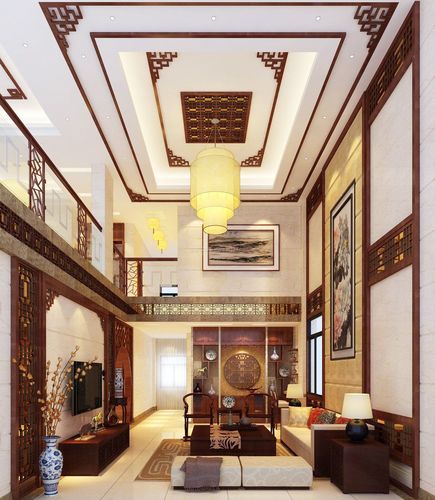 中式风格别墅跃层大厅效果图
