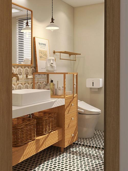温馨原木风浴室装修法式复古瓷砖搭配