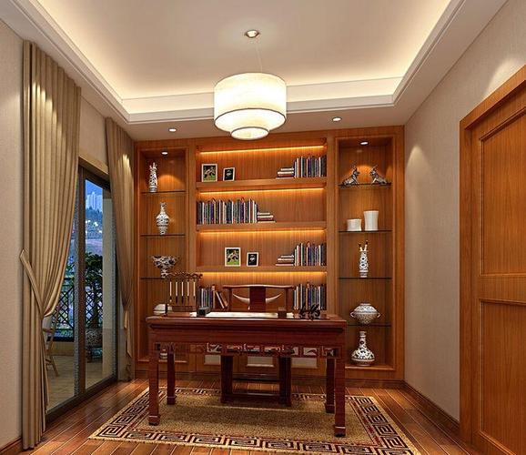 中式风格四居室书房书架装修效果图欣赏