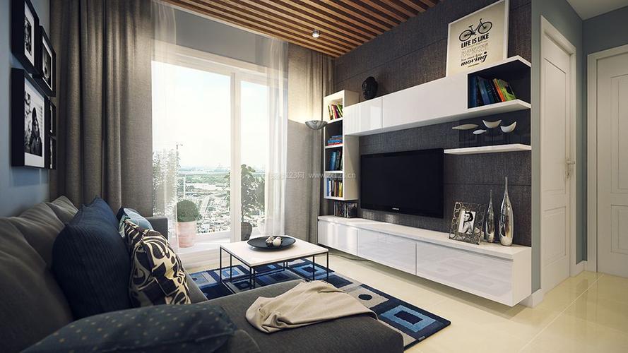 30平米一居室简约客厅组合电视柜电视背景墙效果图