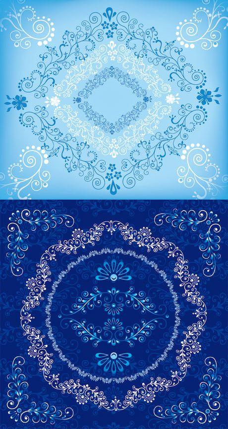5款古典蓝色花纹装饰背景矢量素材