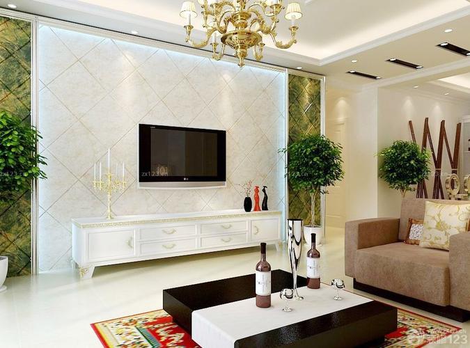 现代小户型家装客厅石材电视背景墙效果图