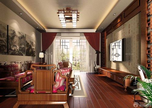 中式古典风格客厅窗帘装修设计图片