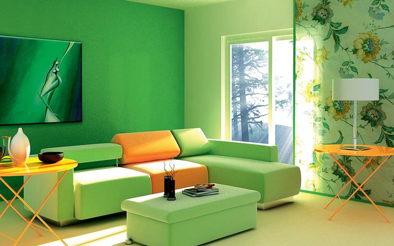 现代风格三居室绿色客厅墙面案例效果图