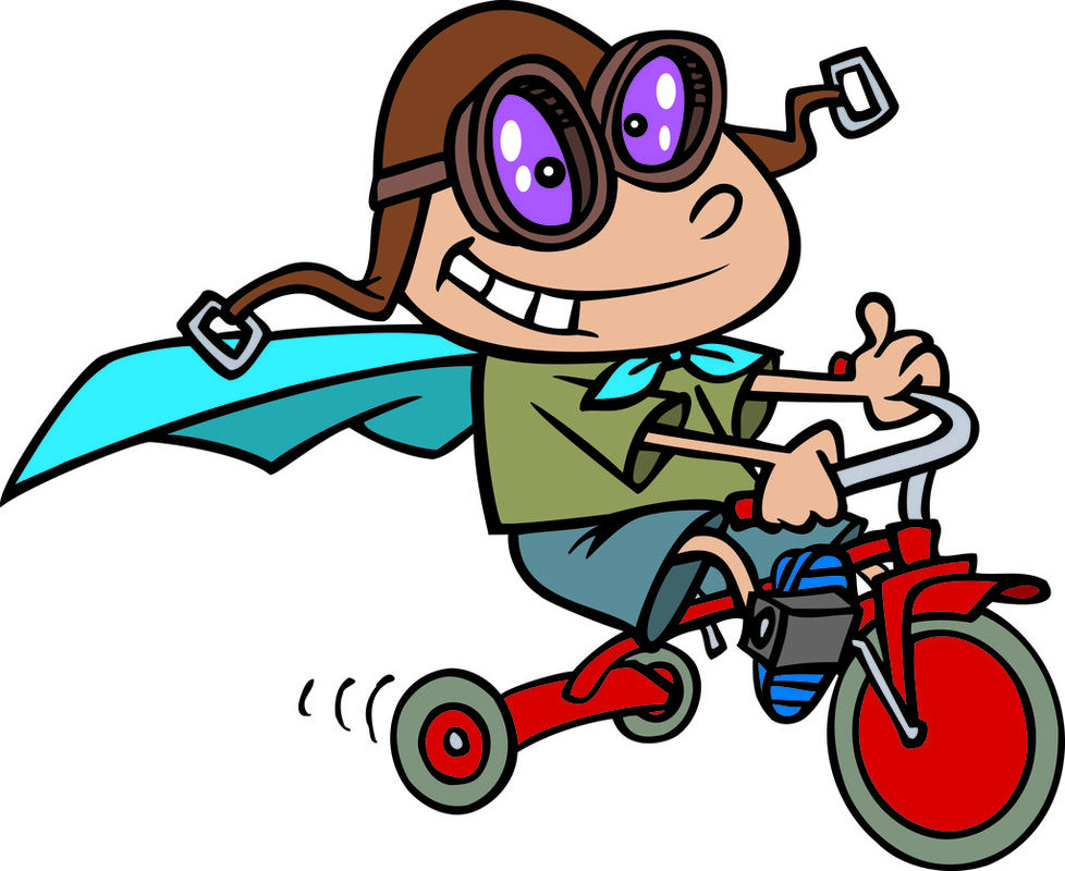 卡通男孩骑着一辆三轮车