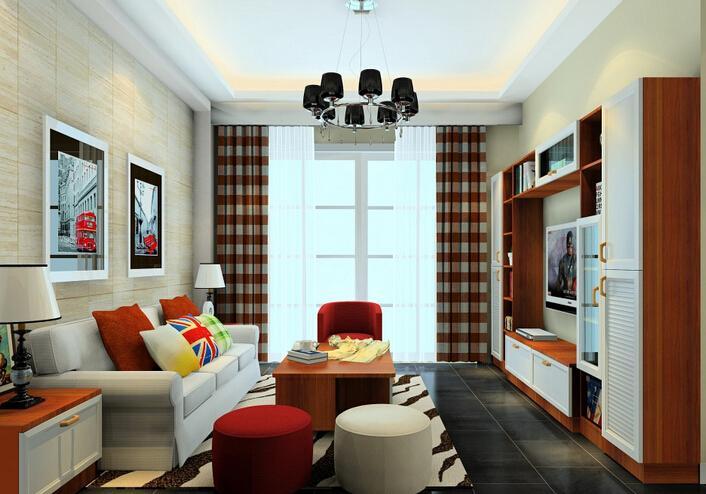 柜沙发茶几客厅窗帘现代简约美观实用的客厅组合柜装修设计装修效果图