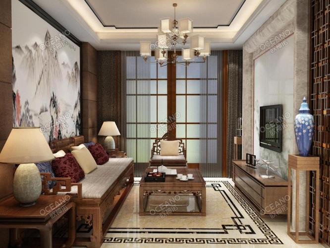 中式客厅瓷砖装修效果图