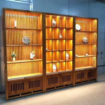 亲品茶叶展示柜复古实木展示架古董展柜玉器中式产品展柜玻璃柜子定制
