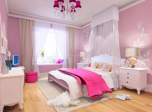 欧式浪漫卧室粉色墙面装修效果图片