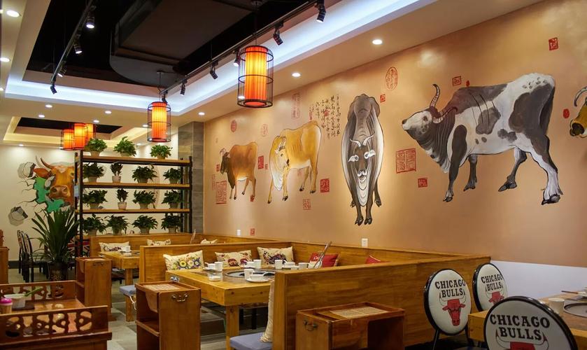主题餐厅手绘墙画皇味牛肉