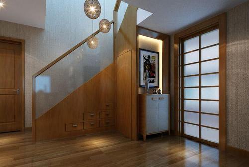 中式风格二居室玄关楼梯装修效果图欣赏