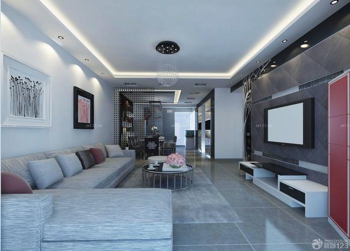 现代风格客厅灰色瓷砖铺贴效果图设计