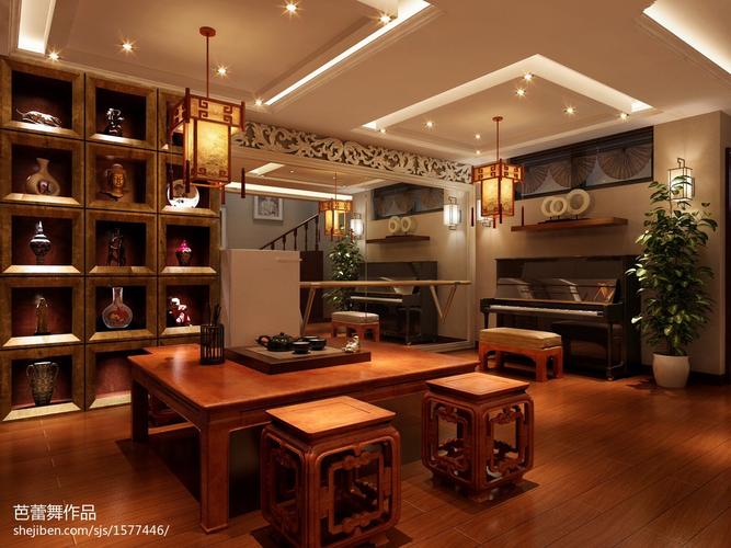 中式别墅红木茶桌装修图片
