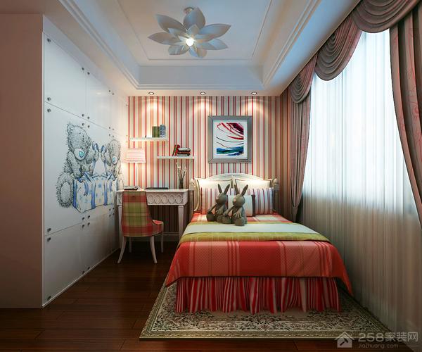 中式装修儿童房单人床图片