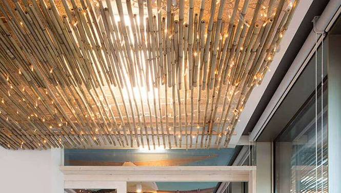 非常吊顶办公室设计之竹子与led灯的巧妙结合