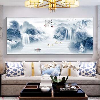 新中式客厅装饰画中国风沙发背景墙壁挂画大气单幅办公室山水墙画流水