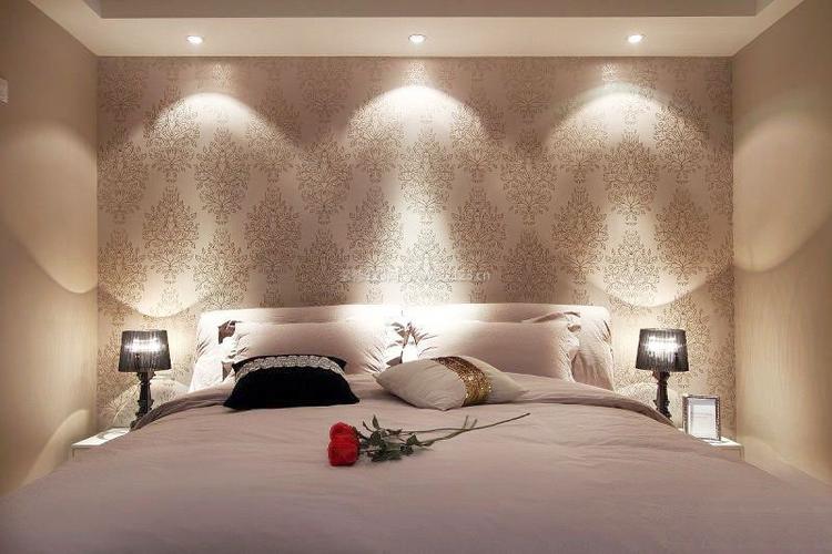 简约时尚卧室床头墙纸效果图装修123效果图