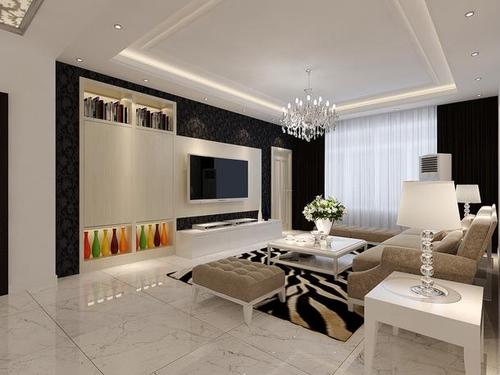 现代客厅白色新中式风格电视背景墙装修效果图