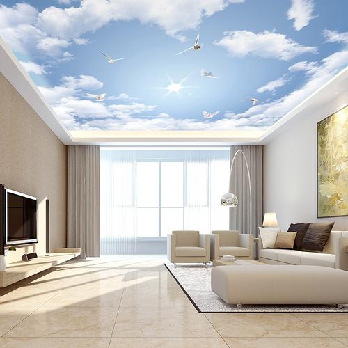 蓝天白云天花板壁画天空吊顶壁纸3d立体客厅卧室定制壁画