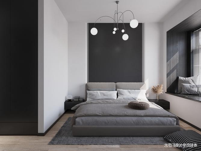 冷色空间卧室床卧室现代简约135m05三居设计图片赏析