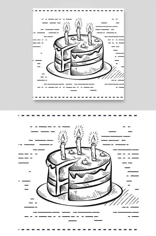 手绘素描黑白速写生日蛋糕樱桃蜡烛