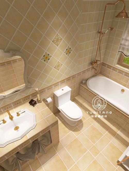美式风格装修中经常使用砖堆砌洗手台与浴缸池是美式风格独有的特色