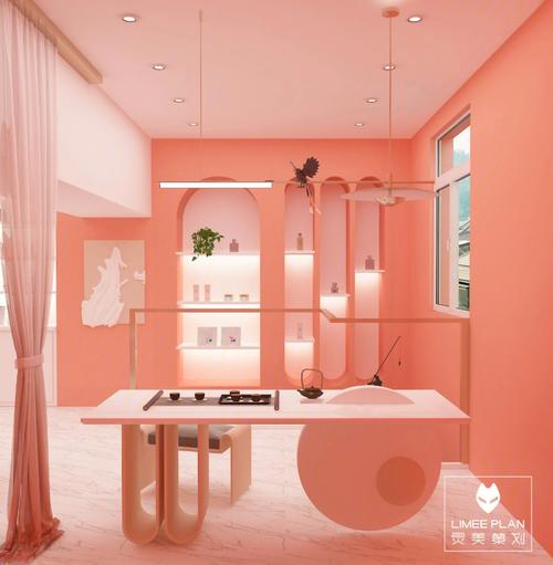 60店铺地址甘肃兰州粉色风格橙色风格美甲美容店装修设计