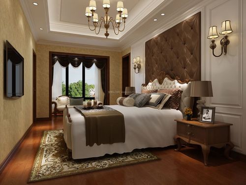 美式别墅卧室软包床头背景墙装修效果图