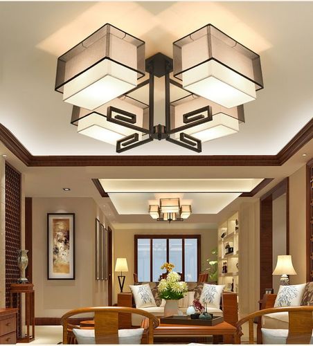 新中式吸顶灯长方形客厅灯新中式灯具创意led餐厅灯书房卧室灯
