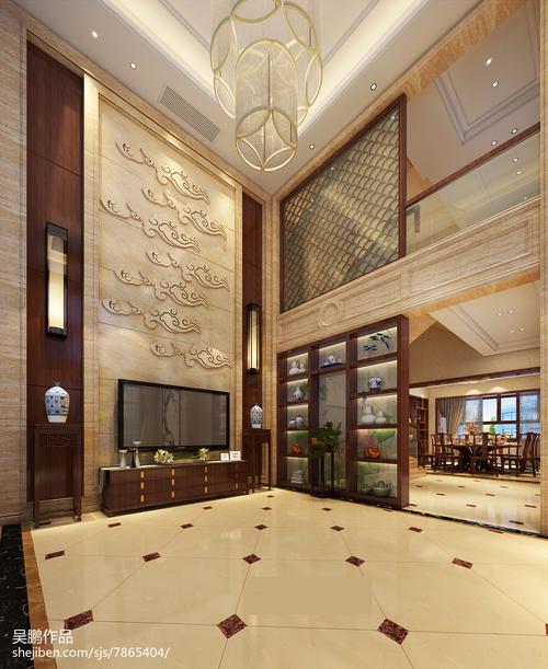 2018精选130平米中式别墅客厅装修设计效果图片大全客厅中式现代客厅